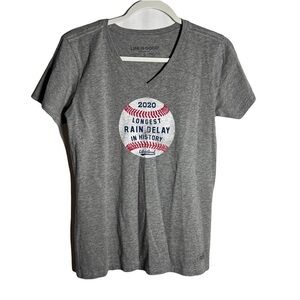 Life is Good Womens Vneck Short Sleeve Crusher Tee Tshirt Size S Gray baseball